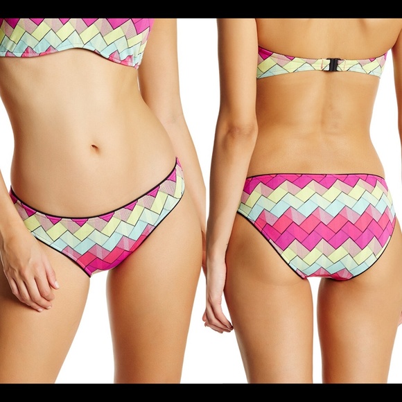 NWT Seafolly Beach Vibe Hipster Bikini Bottom [ 4 US ] Pink yellow‎ green - Picture 2 of 8